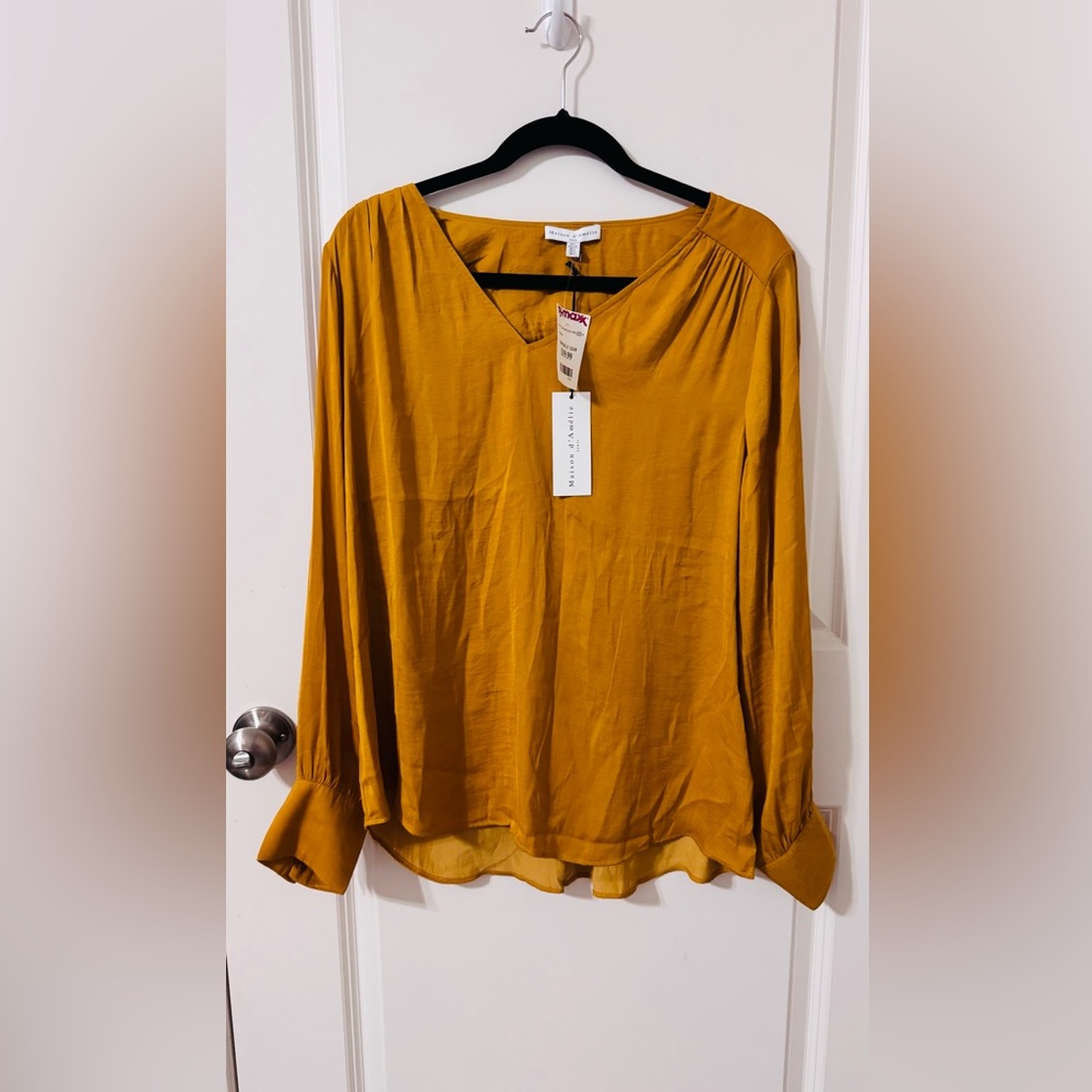 Elegant Mustard Blouse with V-Neckline